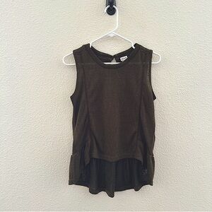 Sleeveless Asymmetrical Ruffle Olive Green Cottagecore Lightweight Tank Top SM